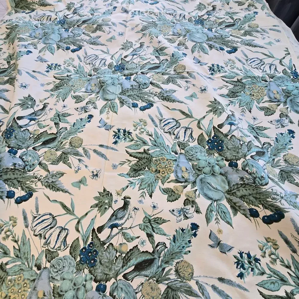 Vintage Waverly Fabric Remnant Plymouth Document Blue Yellow Green Birds READ DS